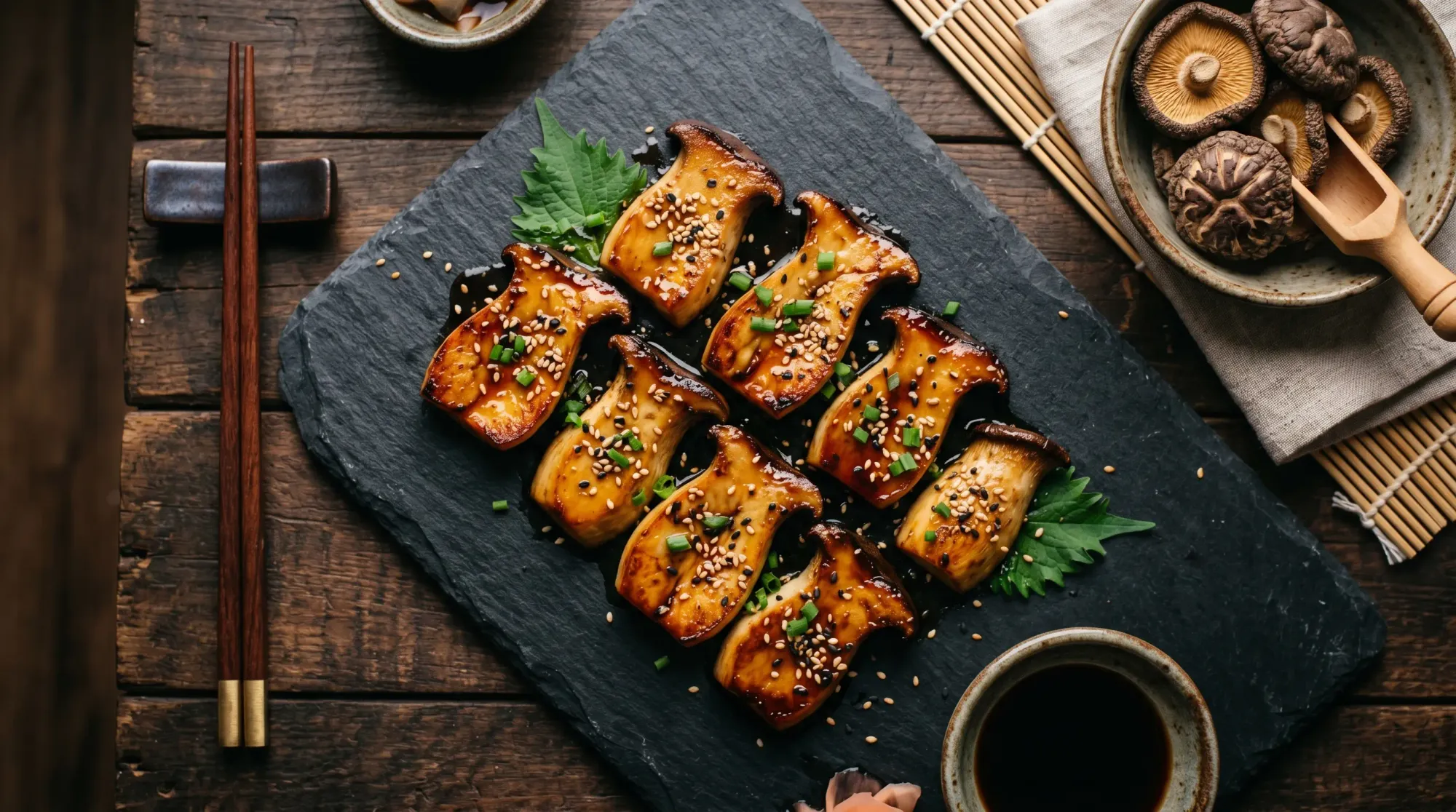 Teriyaki Mushrooms with King Oyster and Donko Shiitake